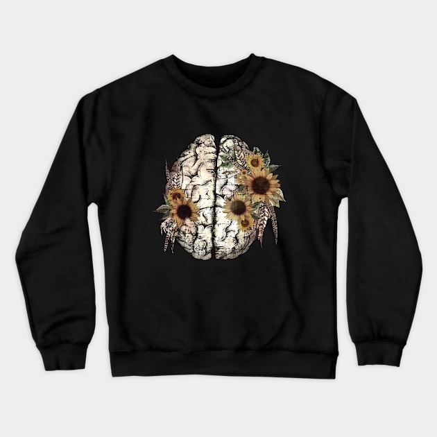 Mental health,  floral sunflowers and brain, value your mind Crewneck Sweatshirt by Collagedream